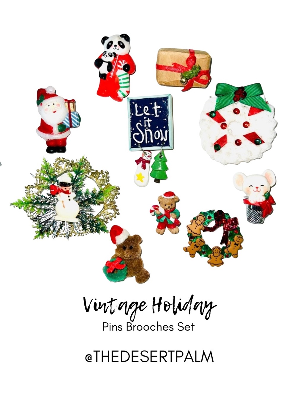 Vintage Christmas Holiday Pins Brooches Lot Set of 10